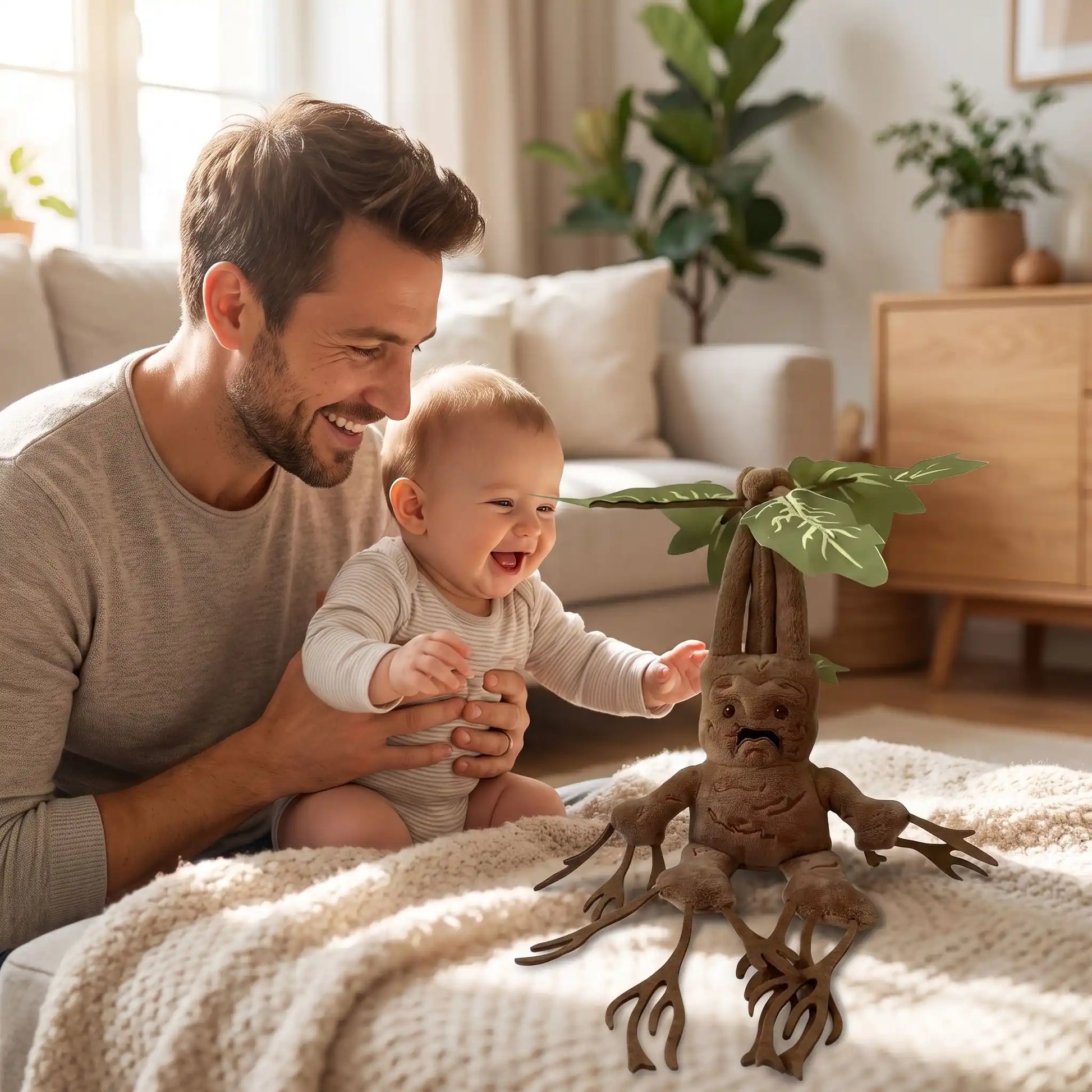 peluches bebe mandrake papa joue bebe