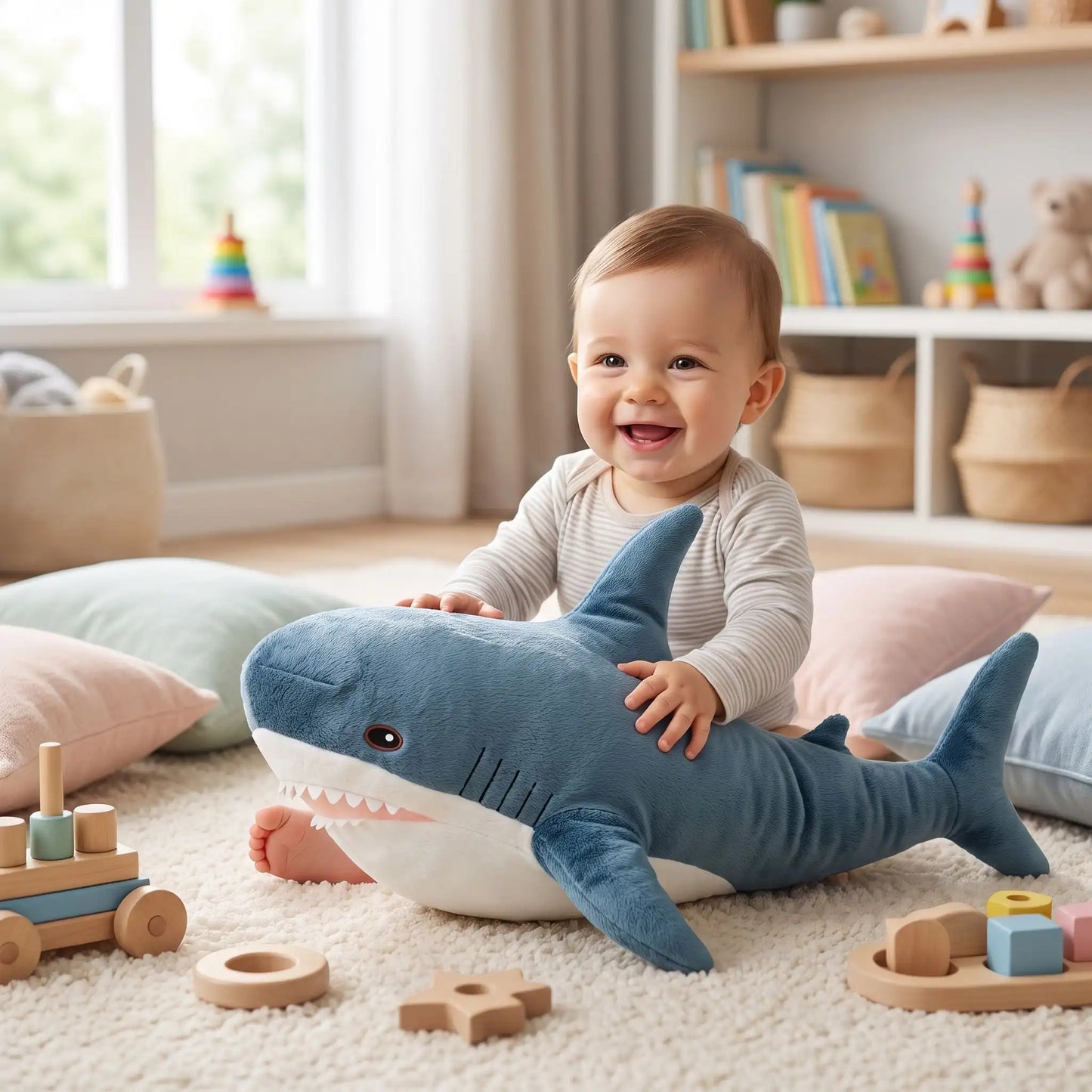 peluches bebe requin bebe joue assis