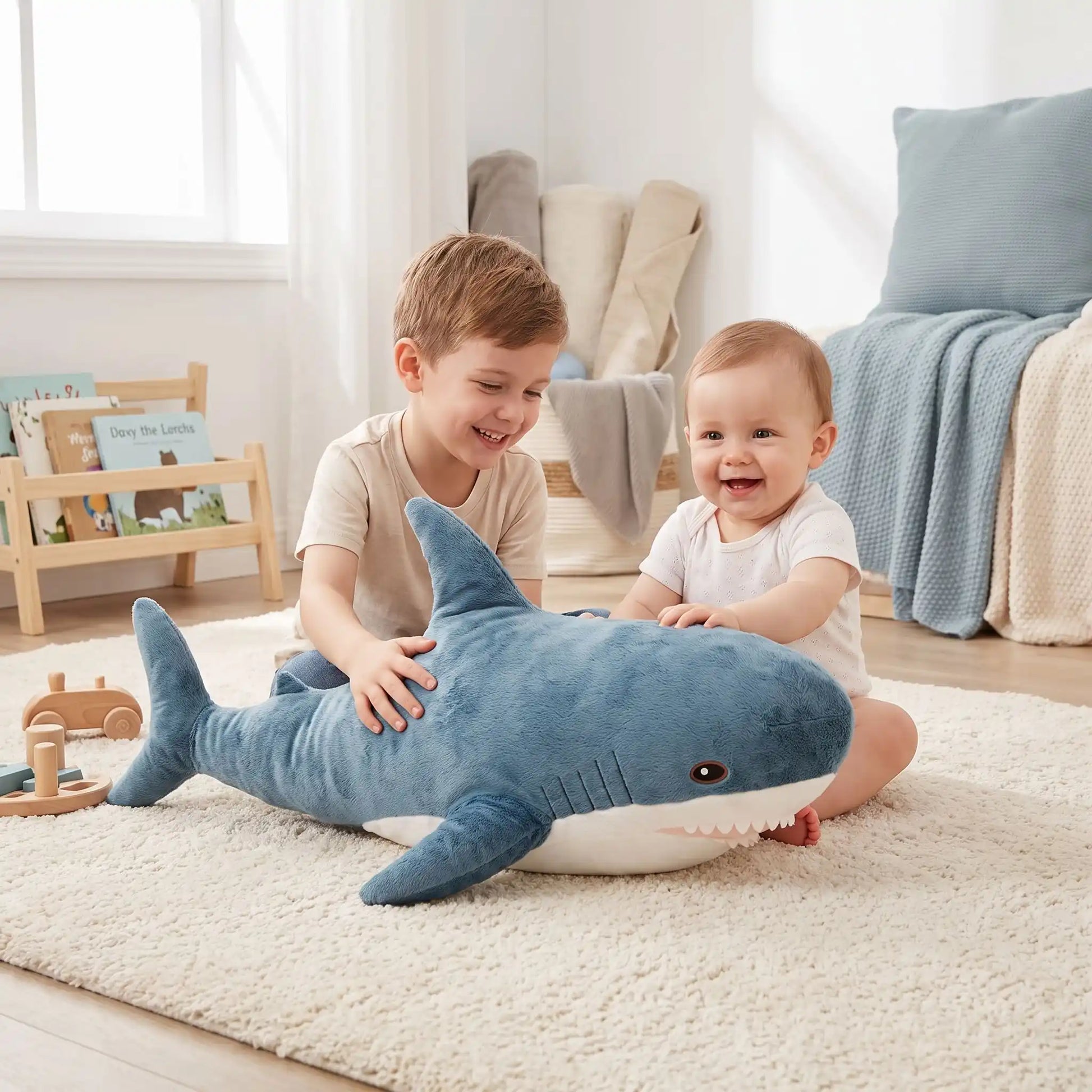 peluches bebe requin frere joue bebe