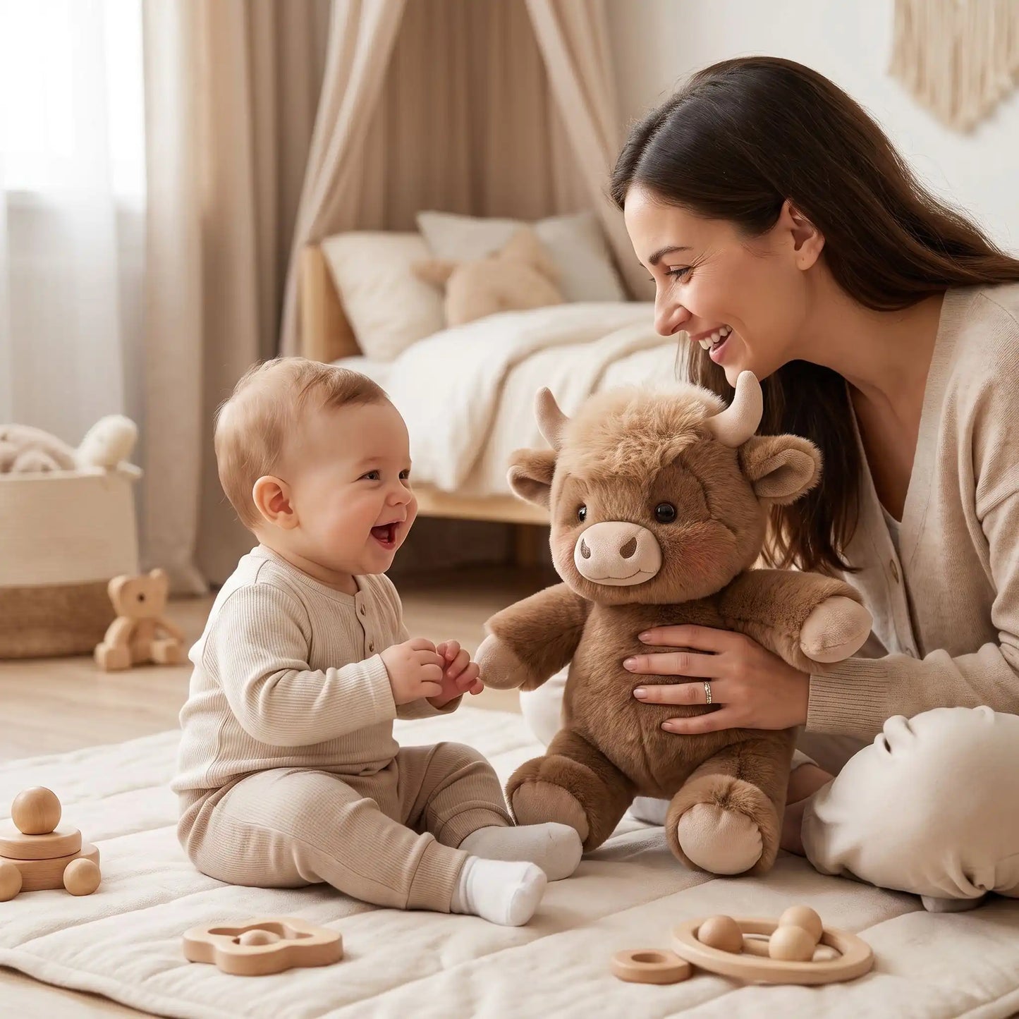 peluches-bebe-vache-maman-joue-bebe-brune