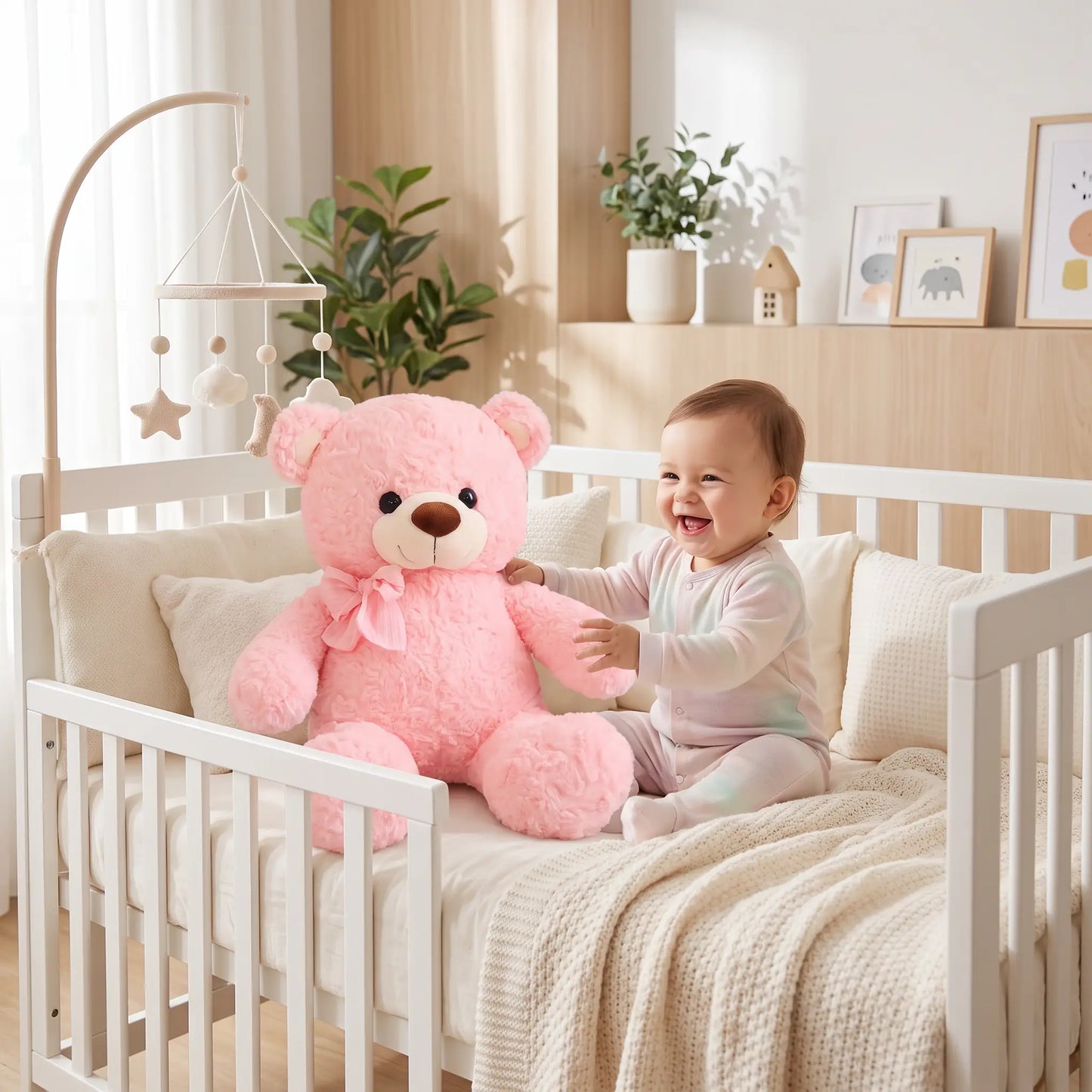 petit ours brun jouet bebe joue rose