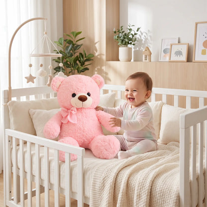 petit ours brun jouet bebe joue rose
