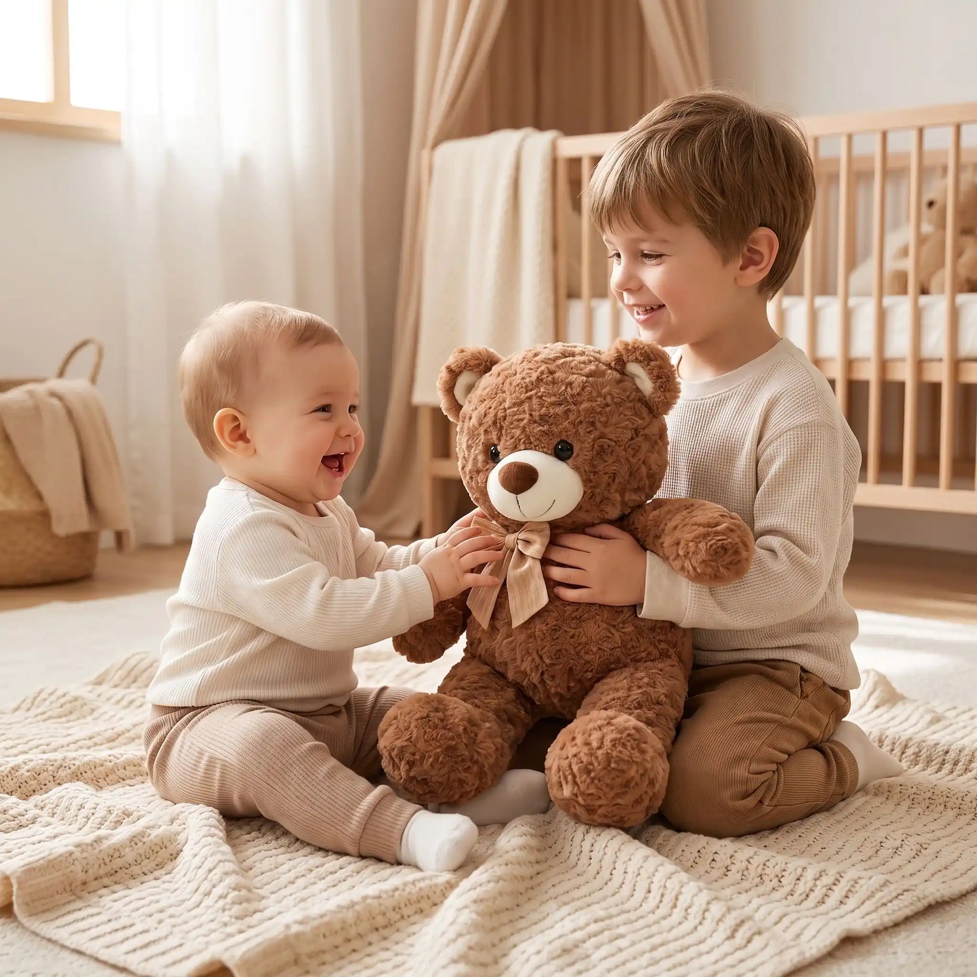 petit ours brun jouet frere joue bebe brun