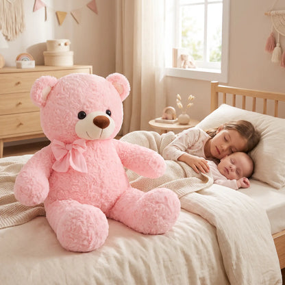 petit ours brun jouet soeur dort bebe rose
