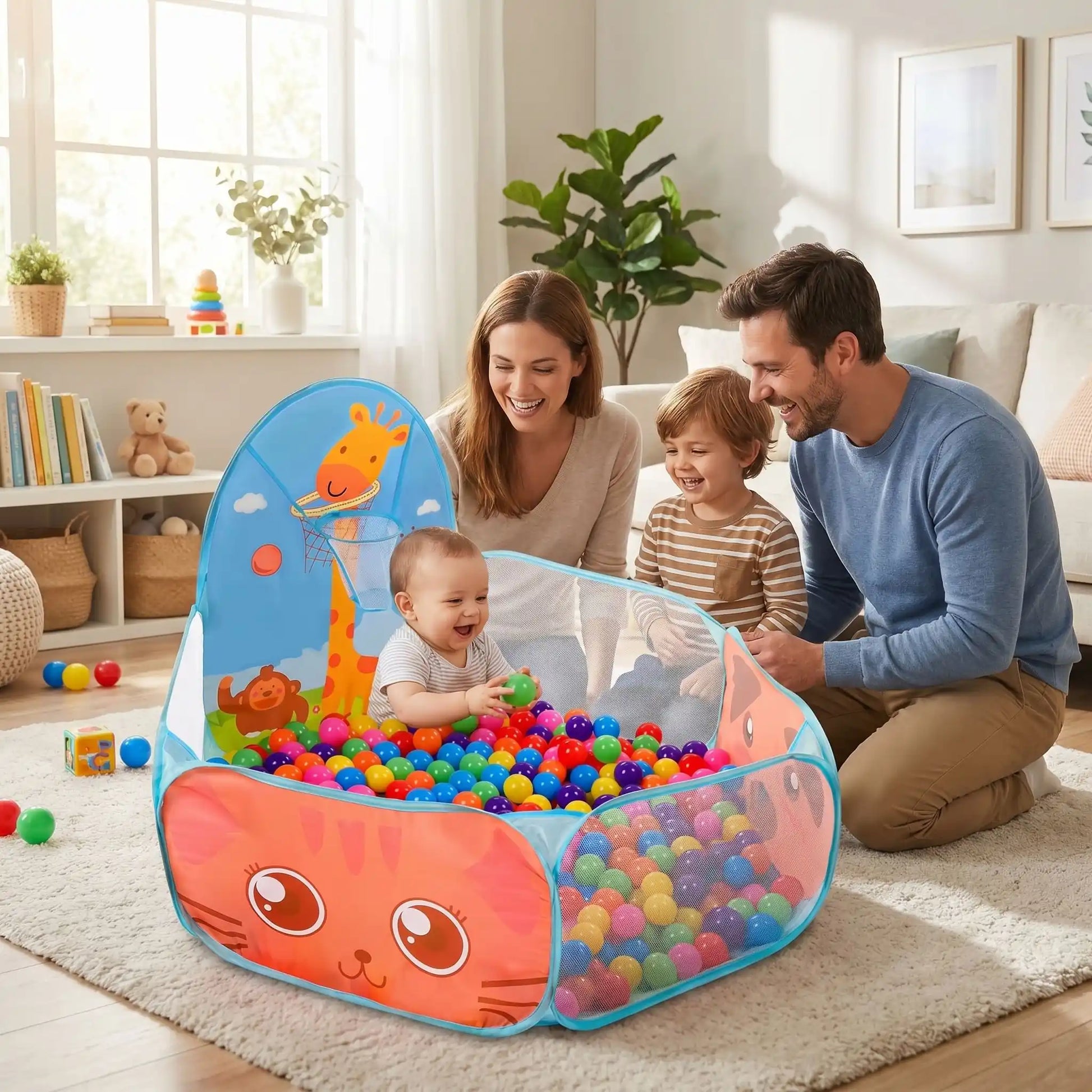piscine a balle bebe famille tapis salon