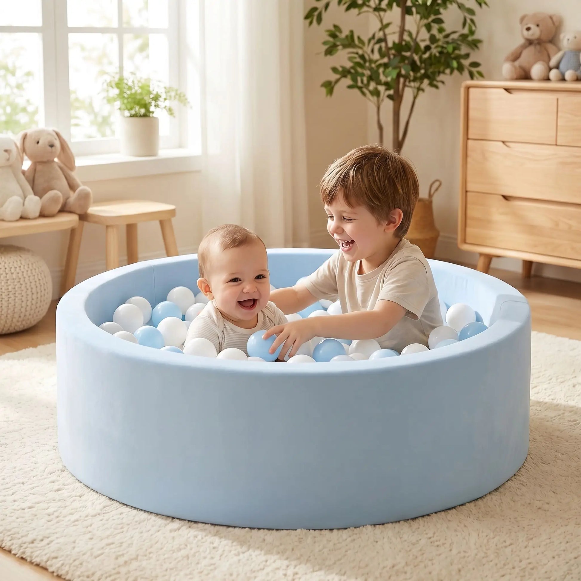 piscine a balle pour BEBE mousse frere bleu