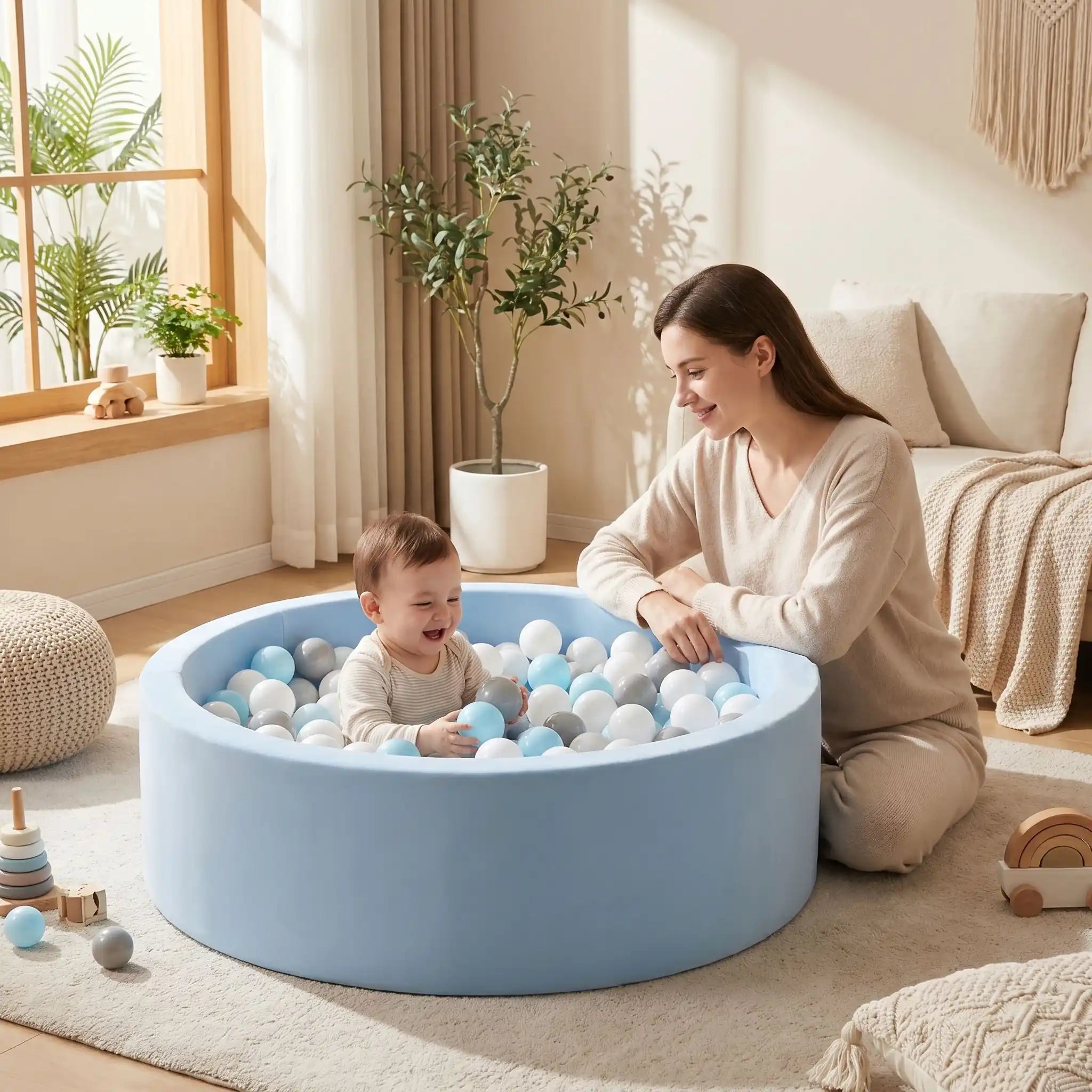 piscine a balle pour BEBE mousse maman bleu