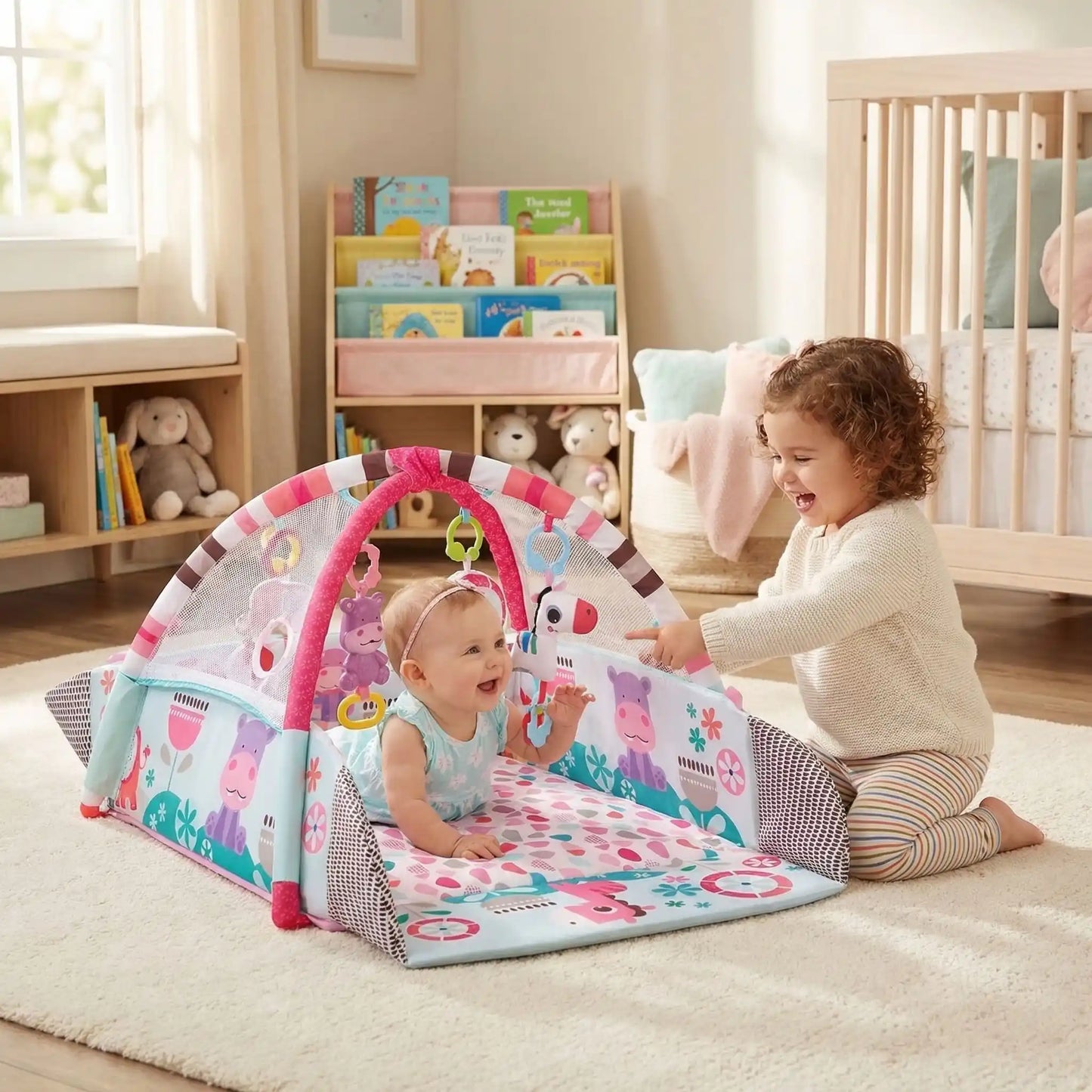 tapis bebe eveil soeur regarde bebe