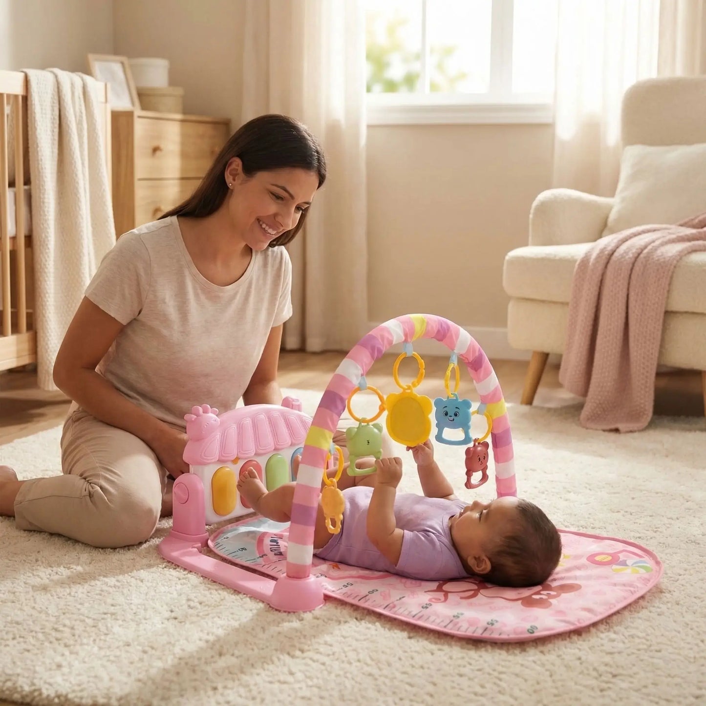 tapis d eveil rose maman joue