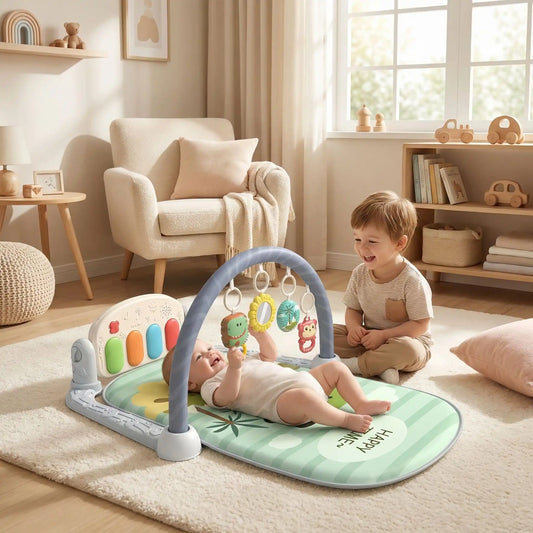 tapis d eveil frere regarde bebe jouer