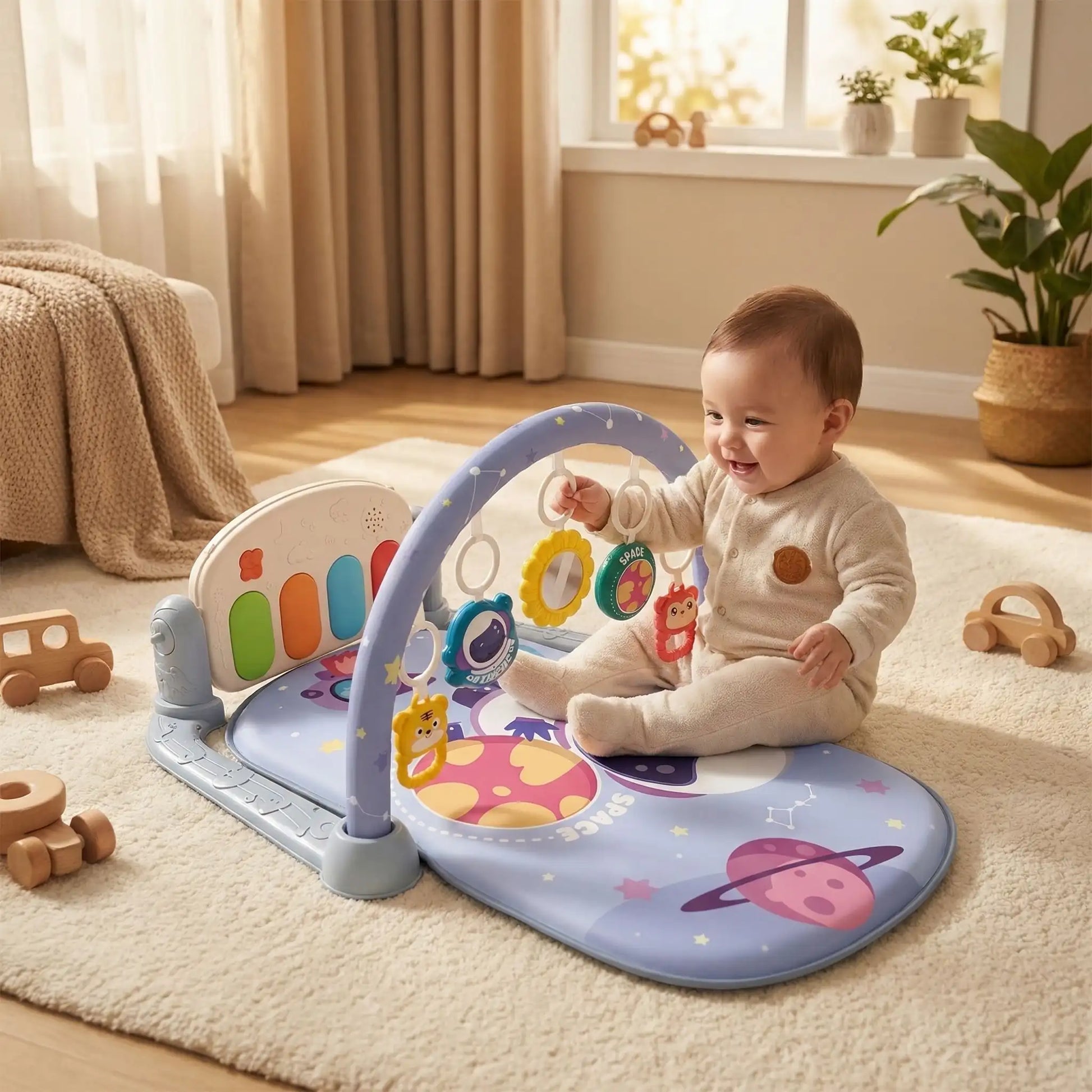 tapis d eveil mauve bebe joue