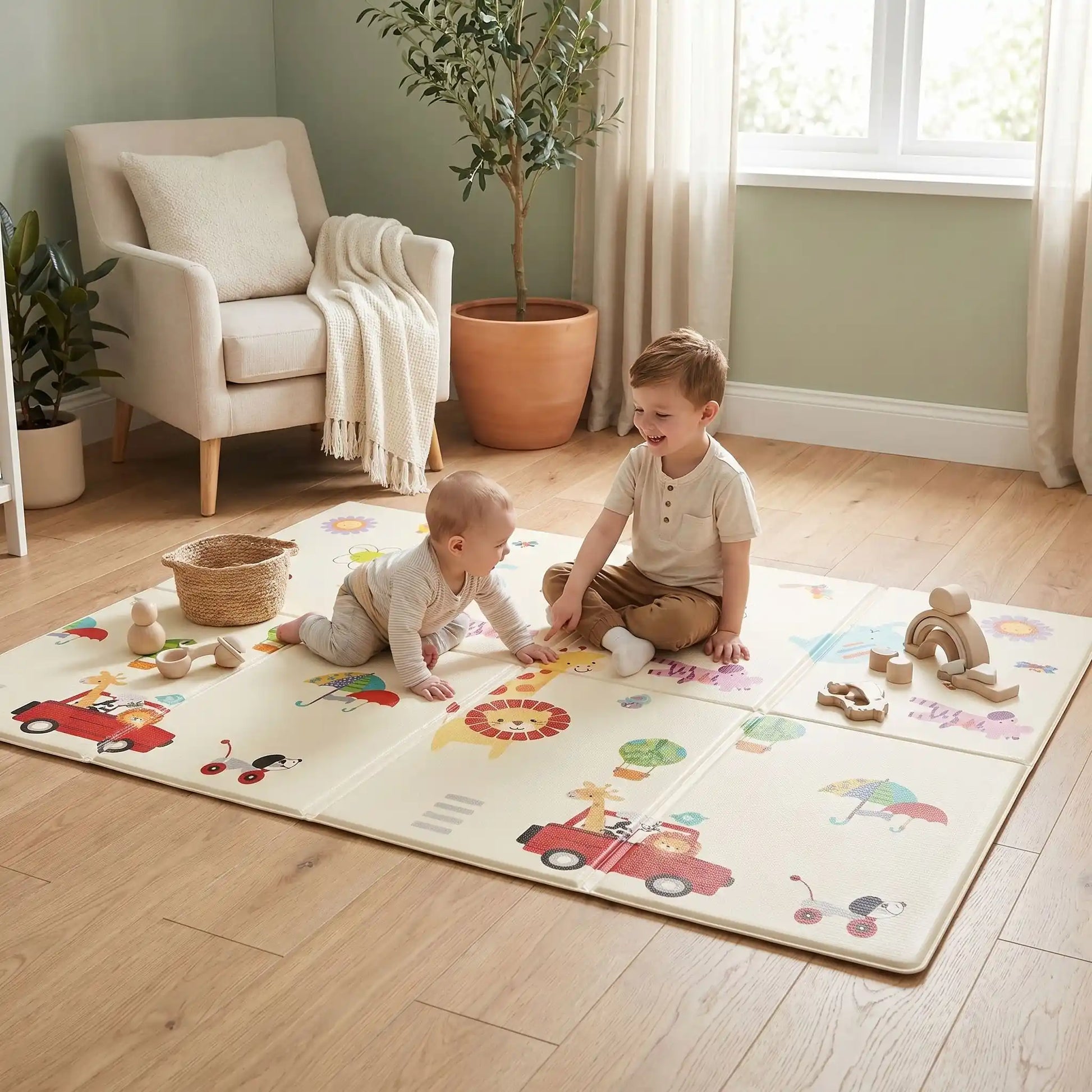 tapis de jeu double frere bebe joue