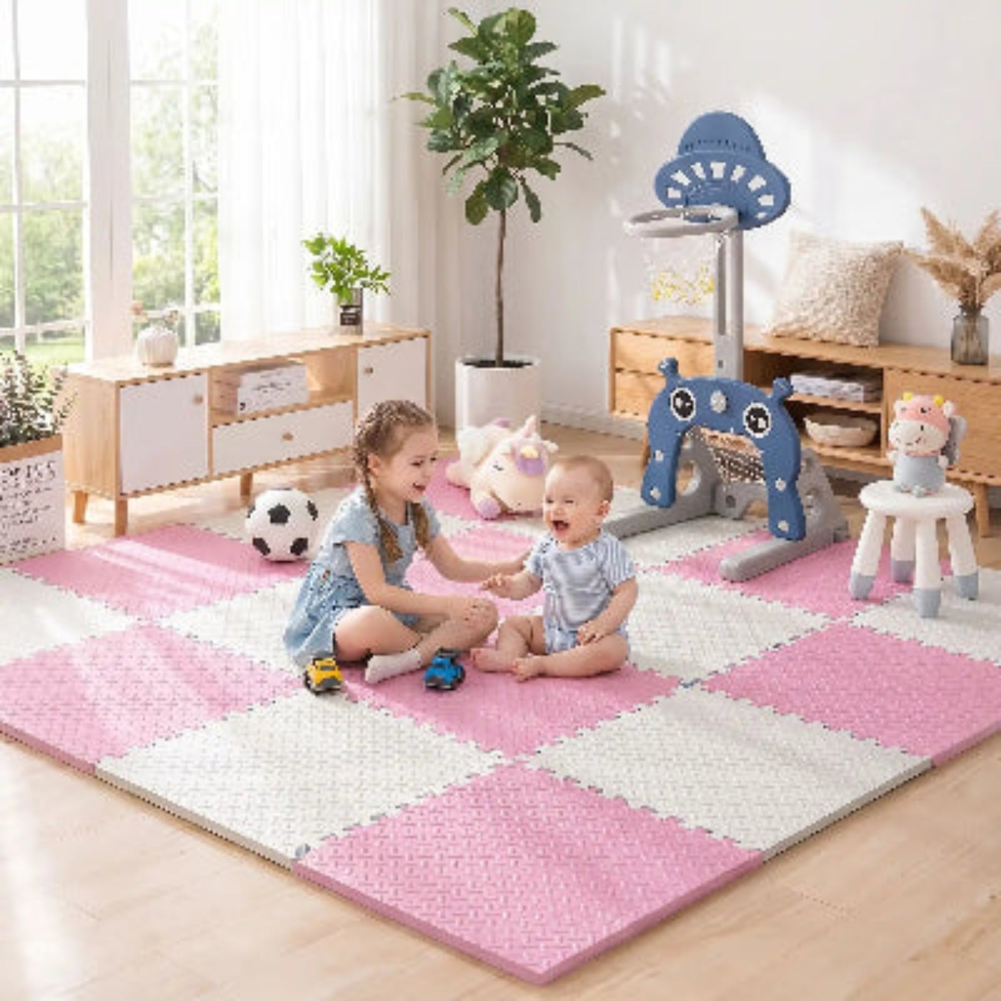 tapis de jeu mousse soeur bebe joue