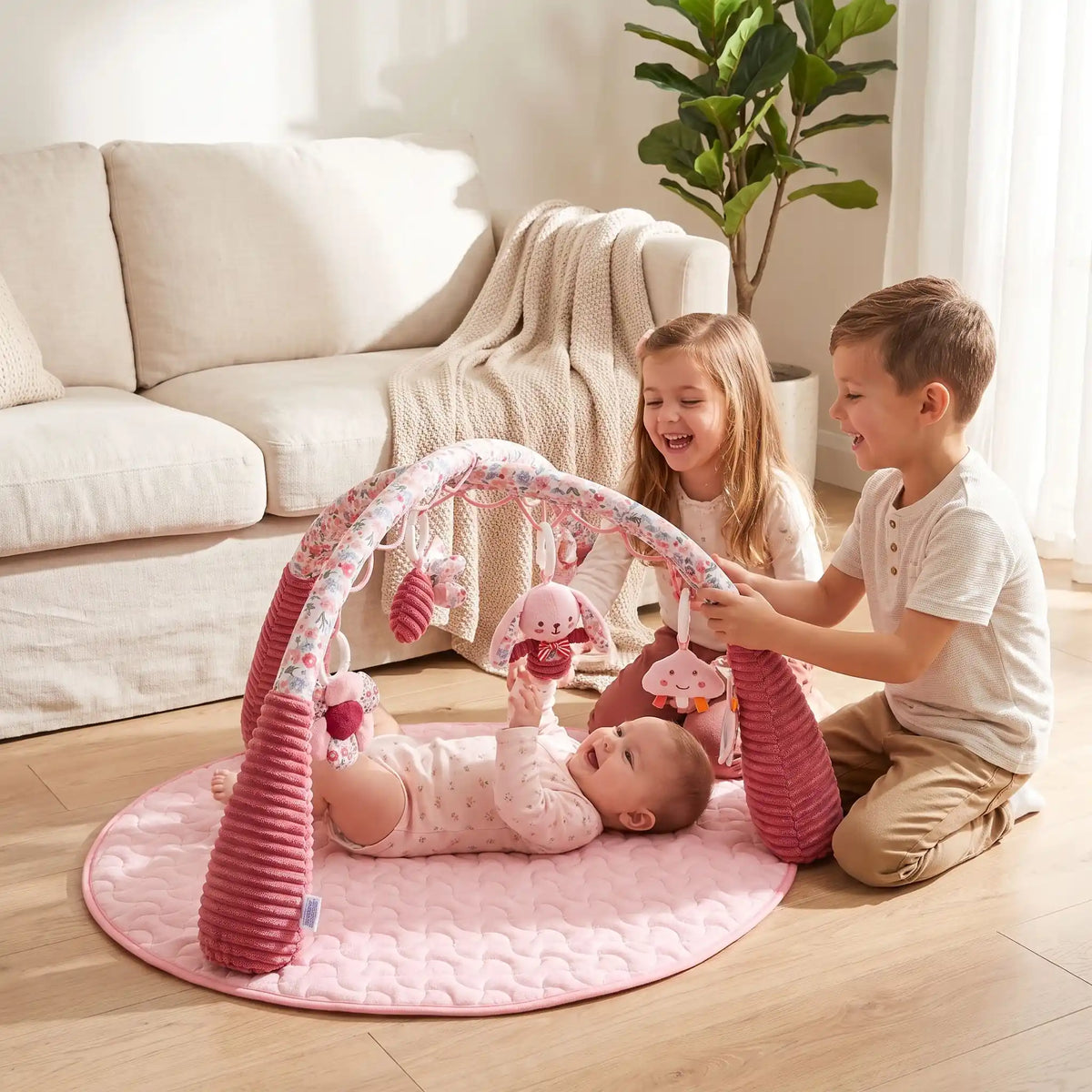tapis d eveil rose 3 en 1 soeur frere bebe joue rose