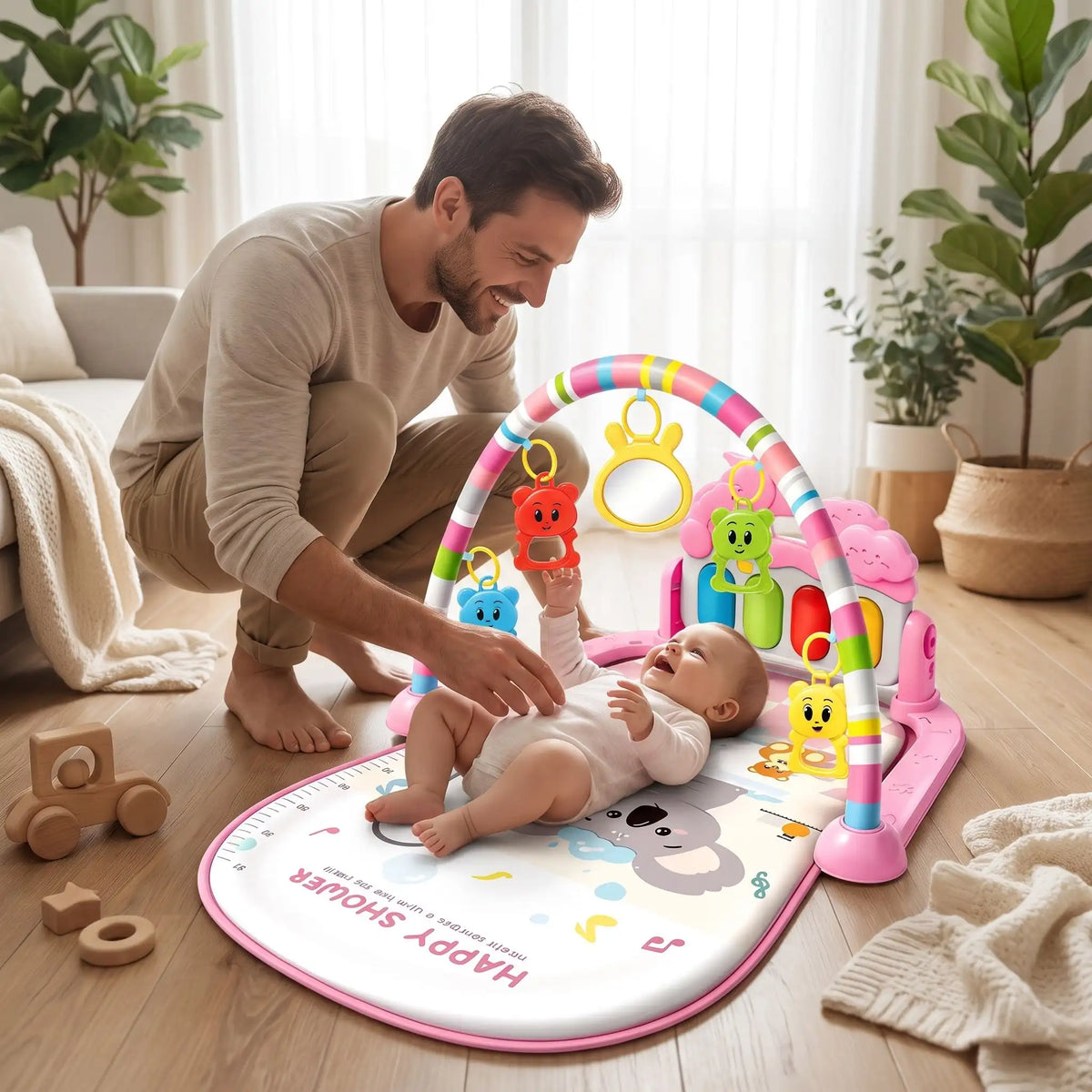 tapis deveil rose musical papa joue bebe rose
