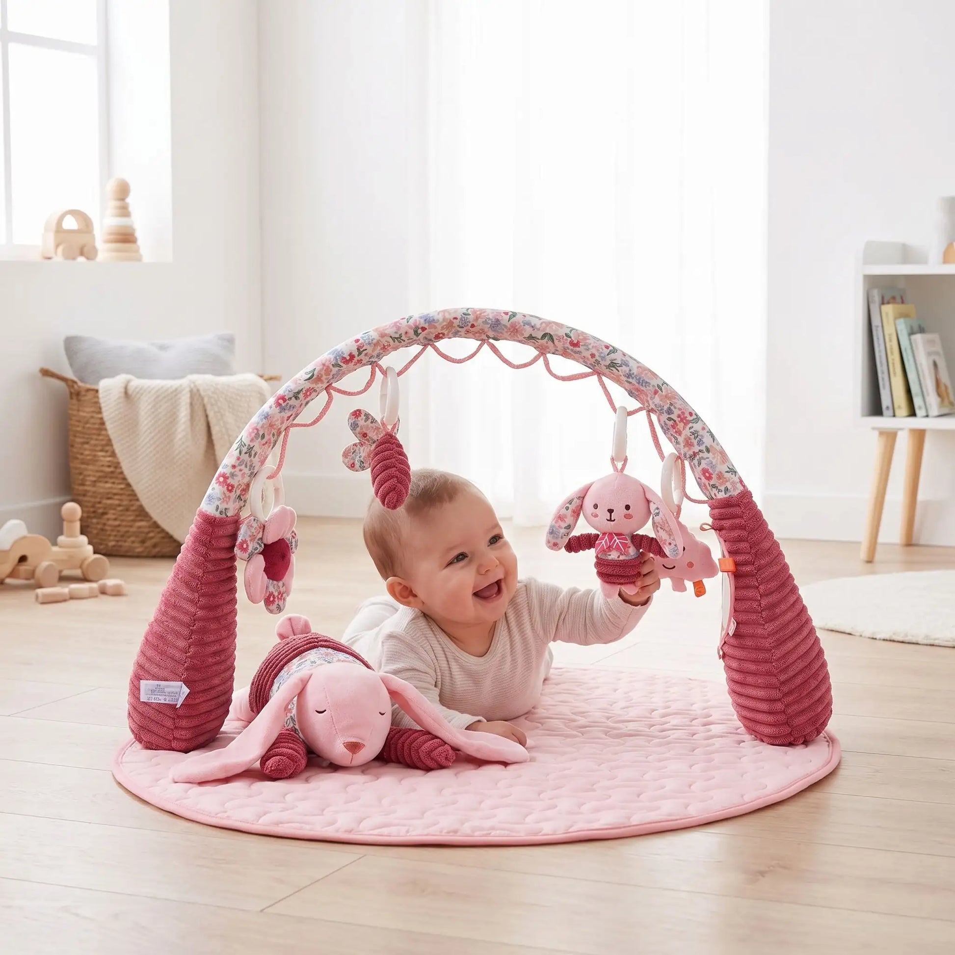 tapis deveil xl rose bebe coucher ventre joue