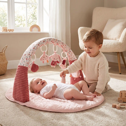tapis deveil xl rose frere joue bebe dos 