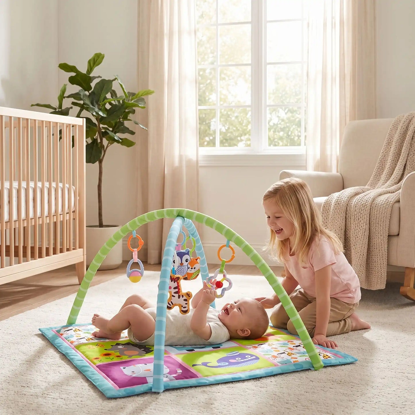 tapis deveil xxl lavable soeur bebe joue bleu vert