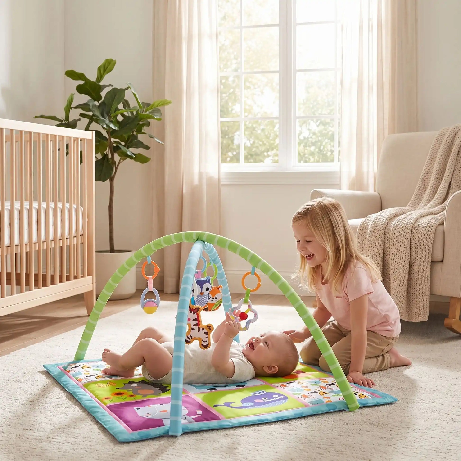 tapis deveil xxl lavable soeur bebe joue bleu vert
