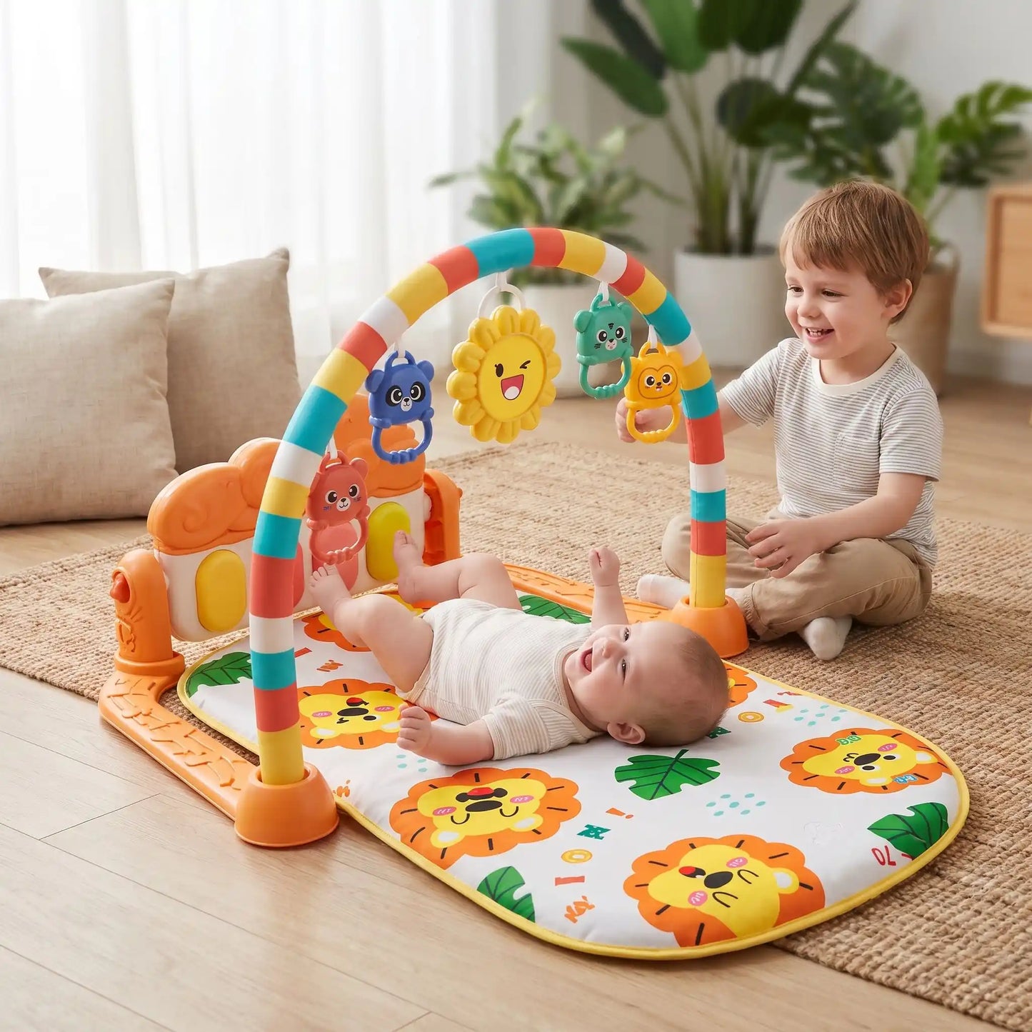 tapis sensoriel bebe jaune frere joue