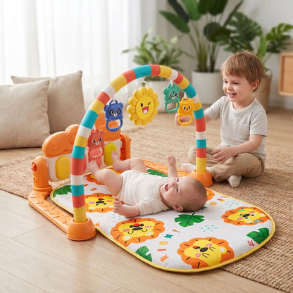 tapis sensoriel bebe jaune frere joue