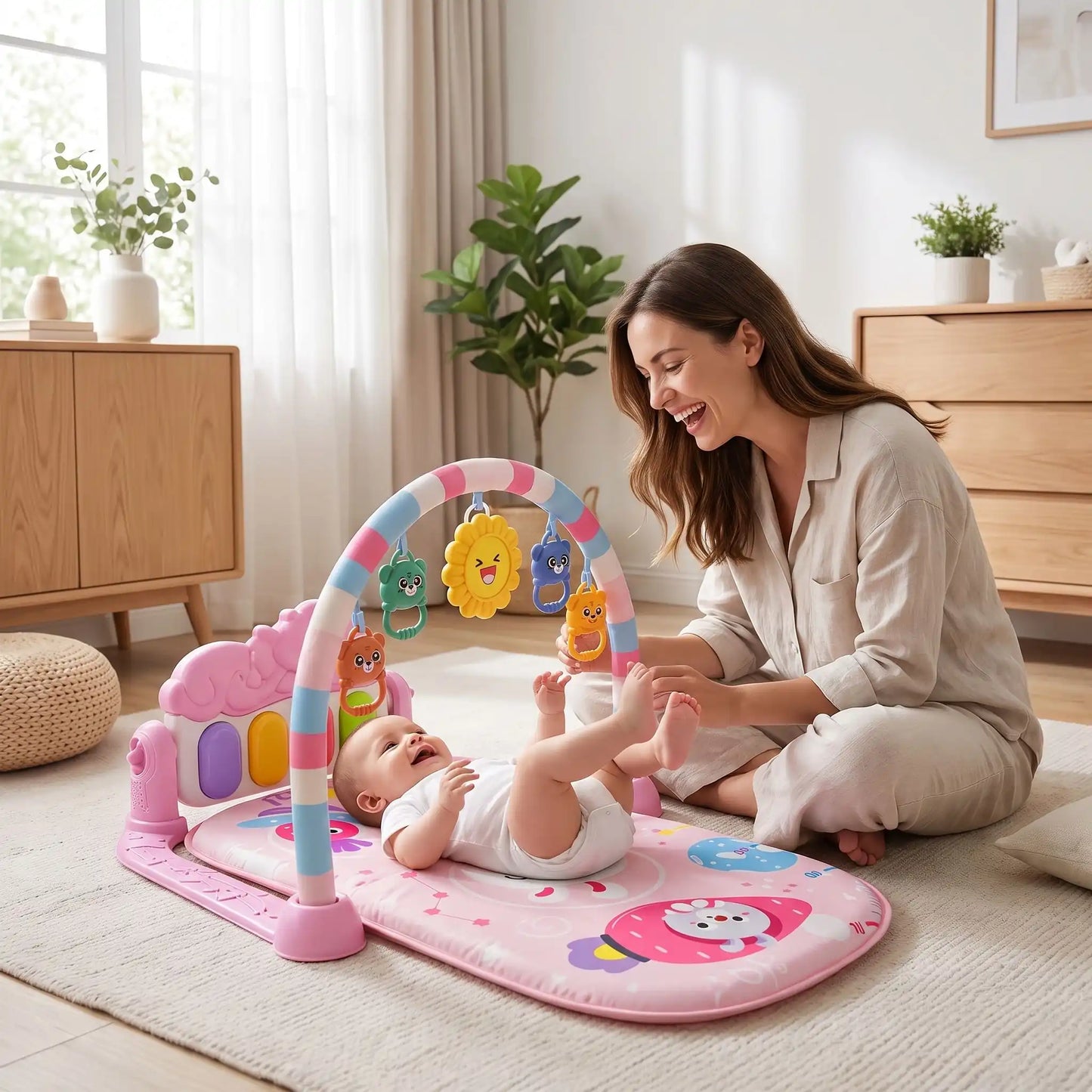 tapis sensoriel bebe rose maman joue