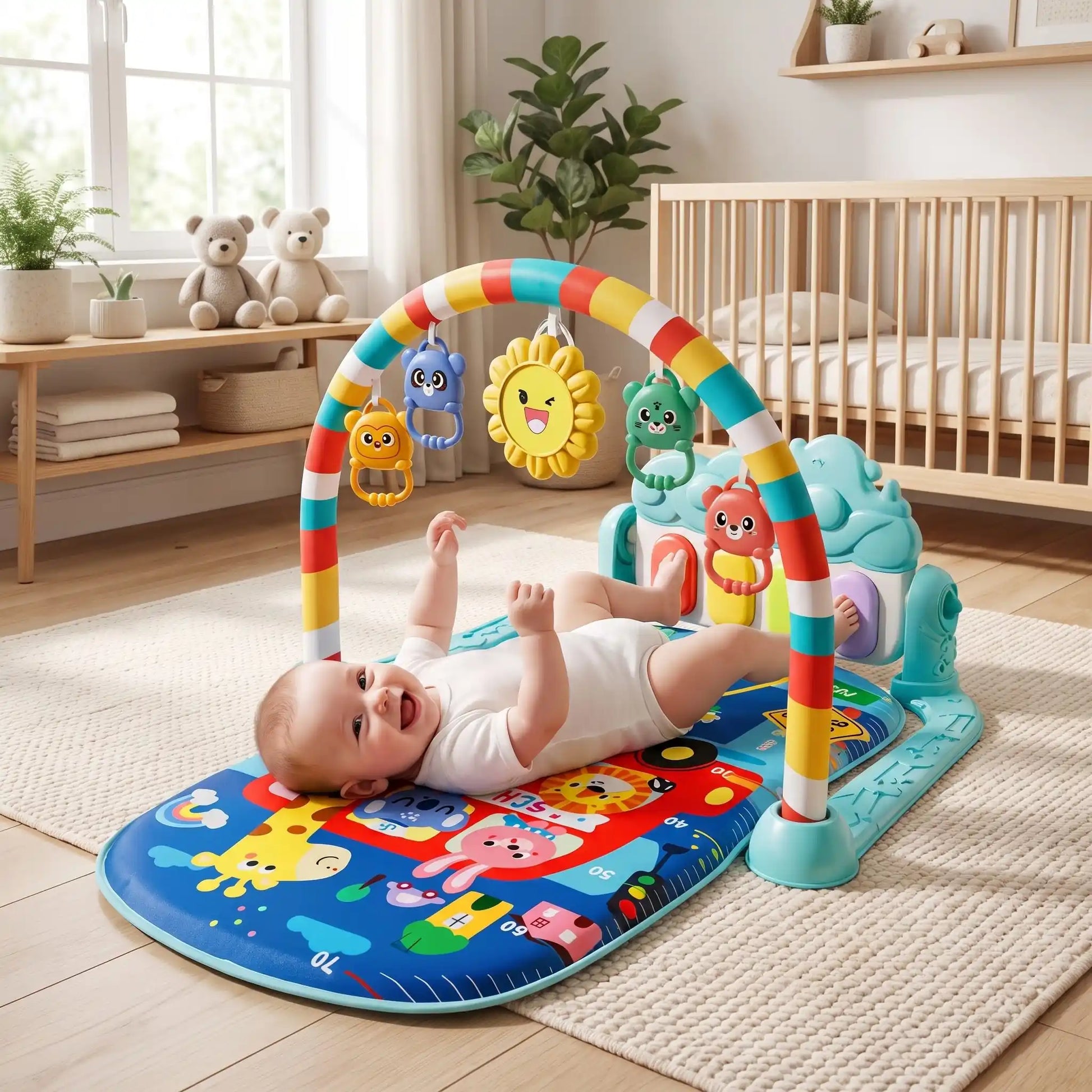 tapis sensorielle bebe veil bebe joue dos bleu