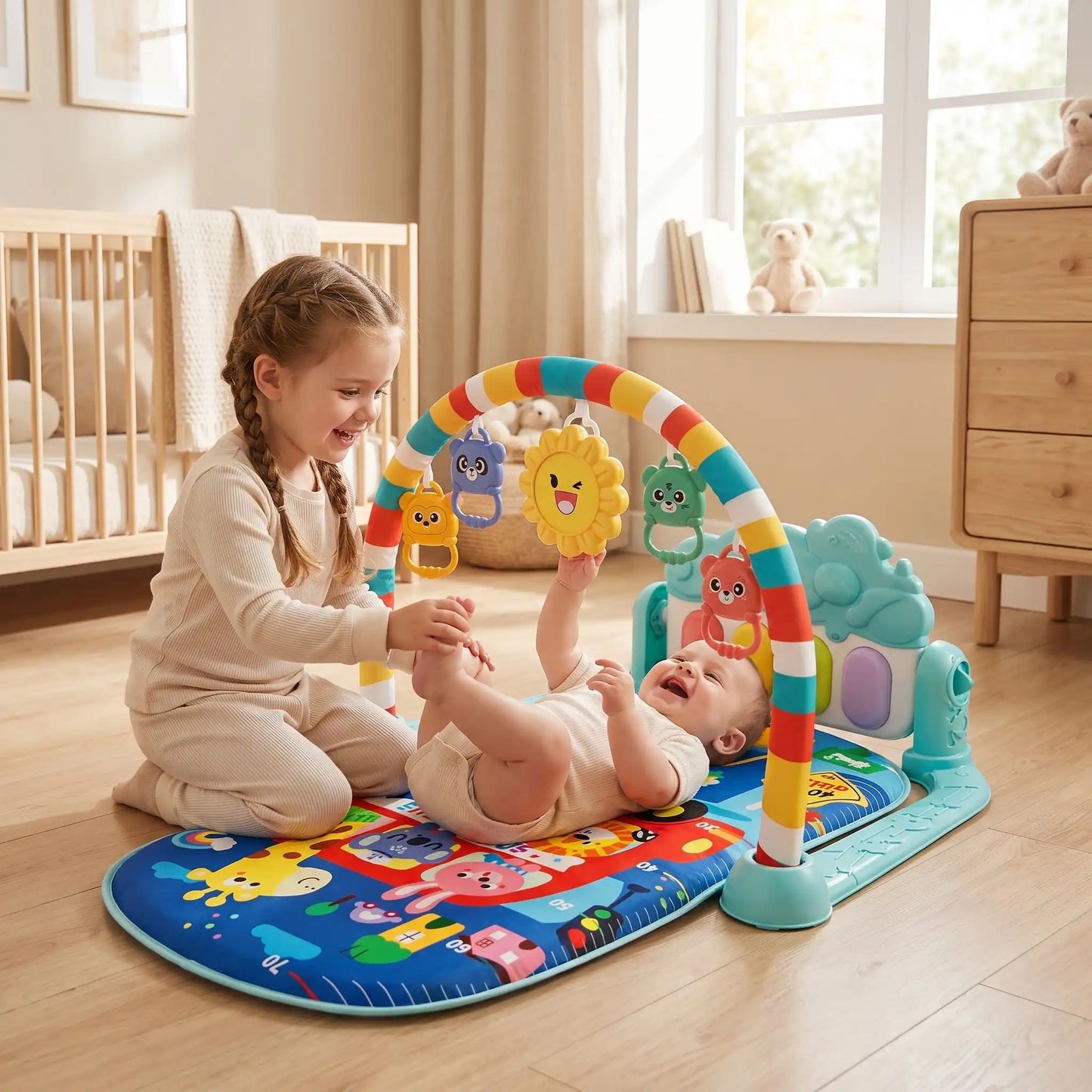 tapis sensorielle bebe eveil soeur joue bebe bleu