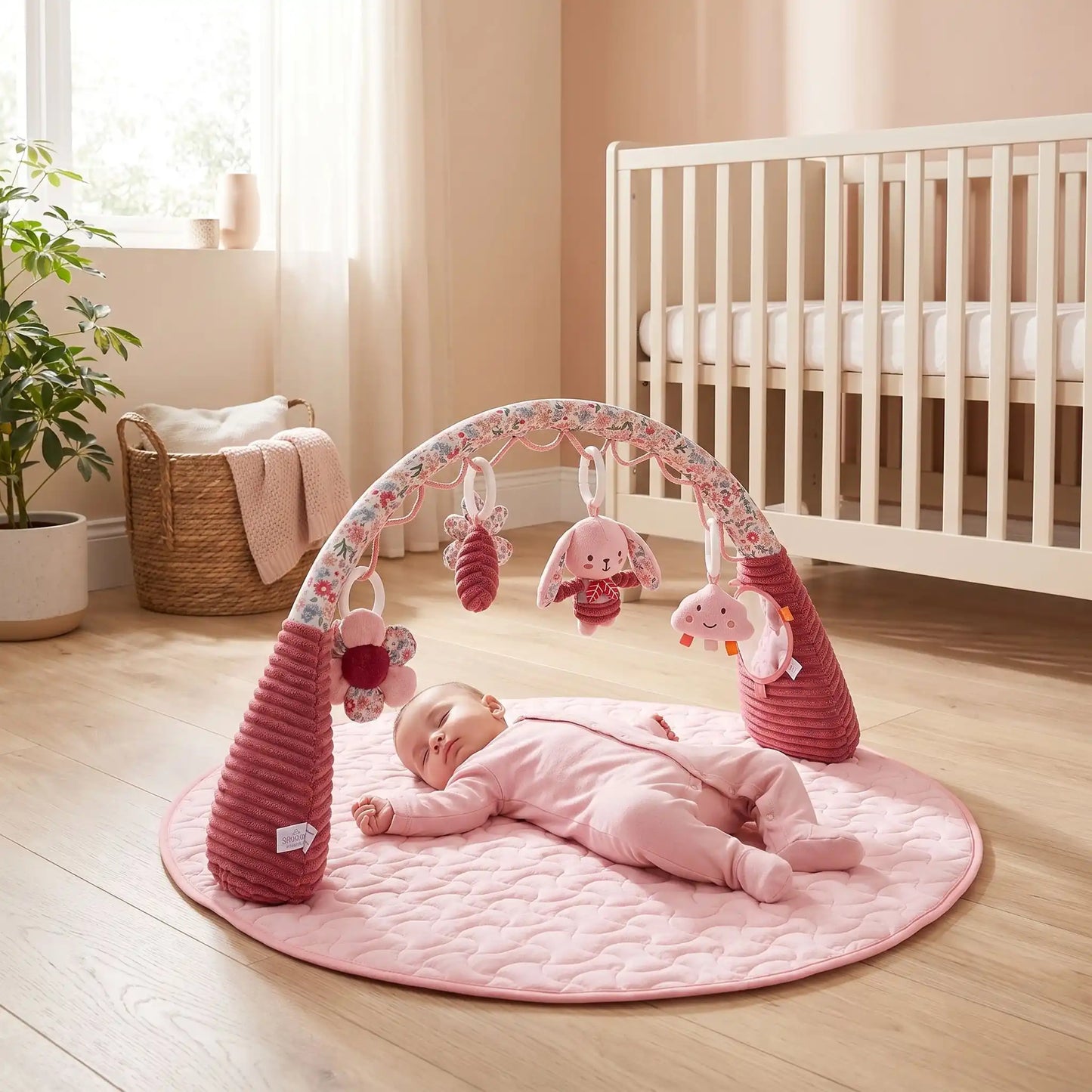 tapis sensorielle evolutif rose bebe dort dos