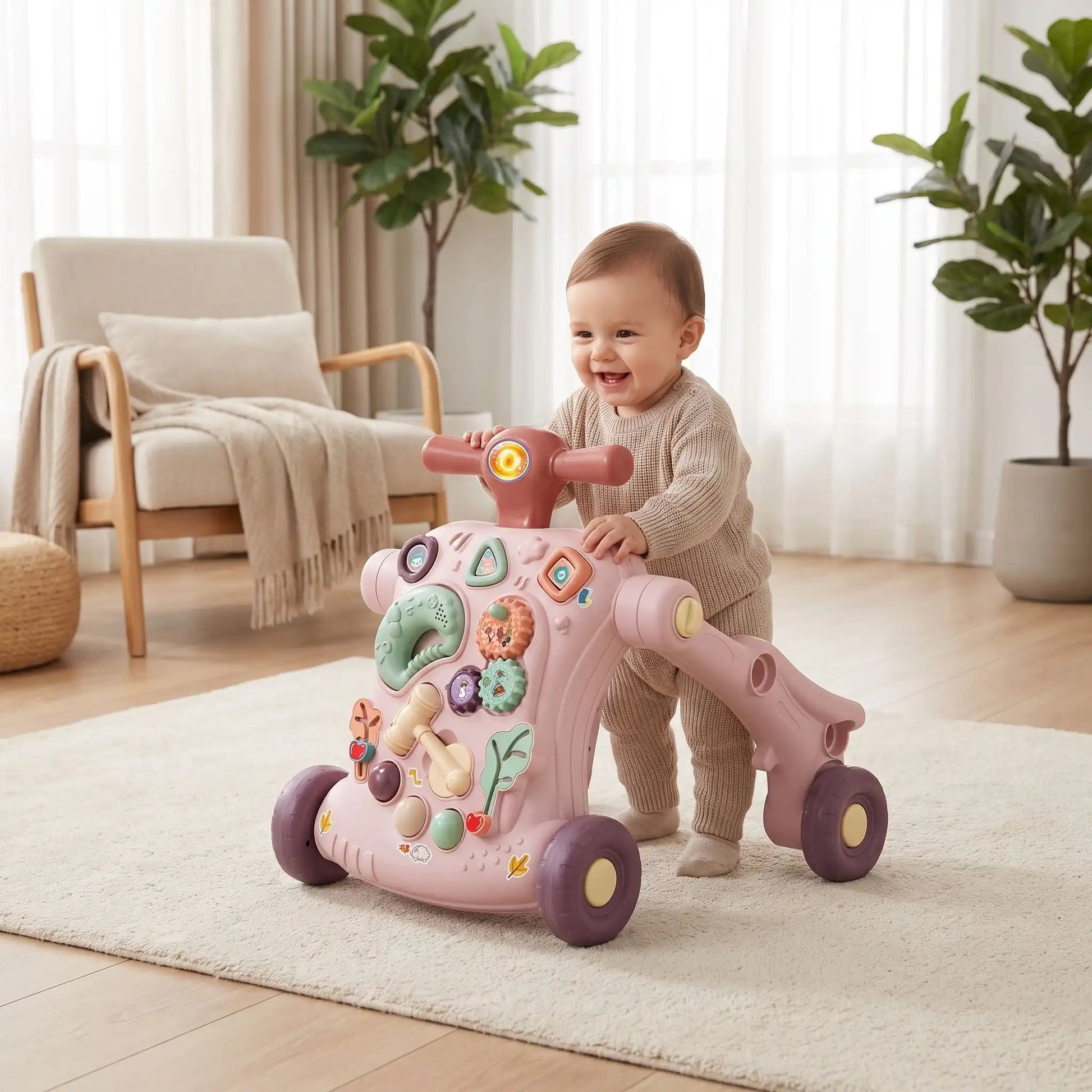 trotteur bebe 3 en 1 pousseur bebe joue rose