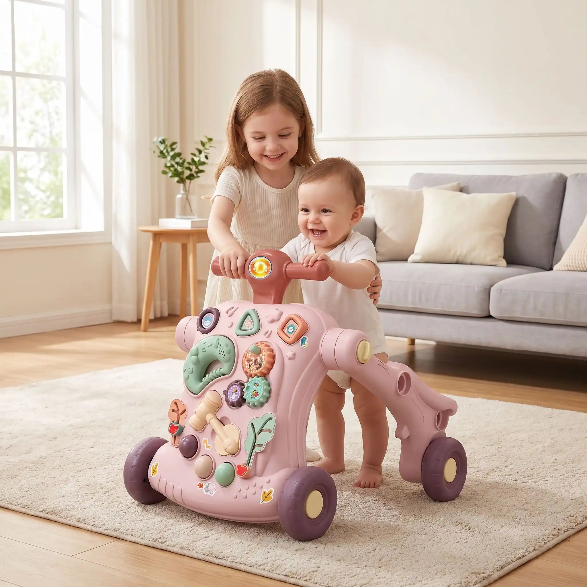 trotteur bebe 3 en 1 pousseur soeur joue rose