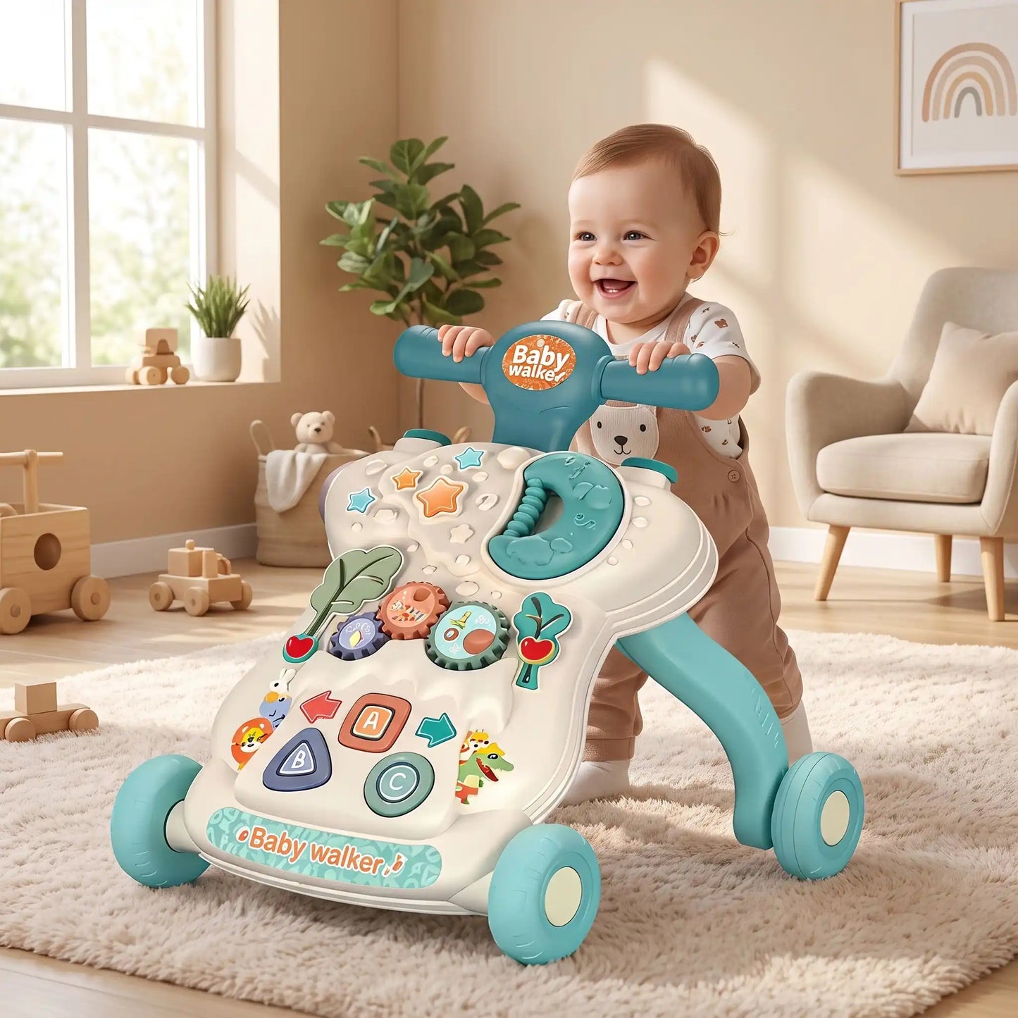 trotteur bebe joue debout vert salon