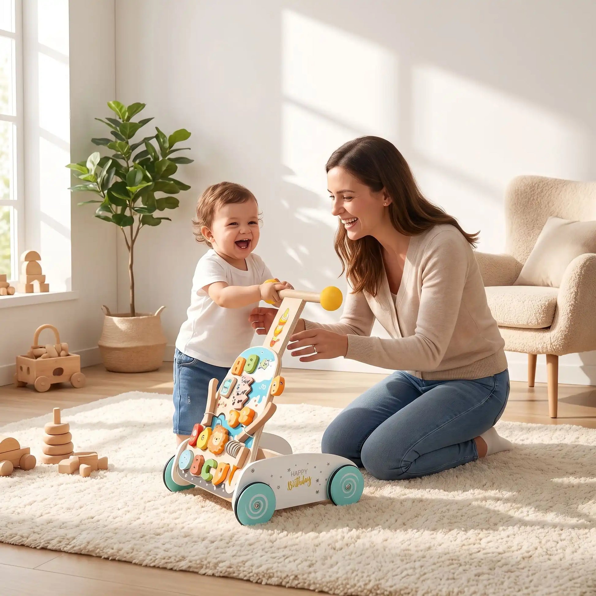 trotteur bebe maman assis bebe salon joue