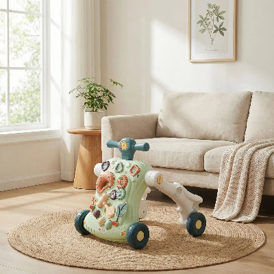 trotteur bebe vert tapis